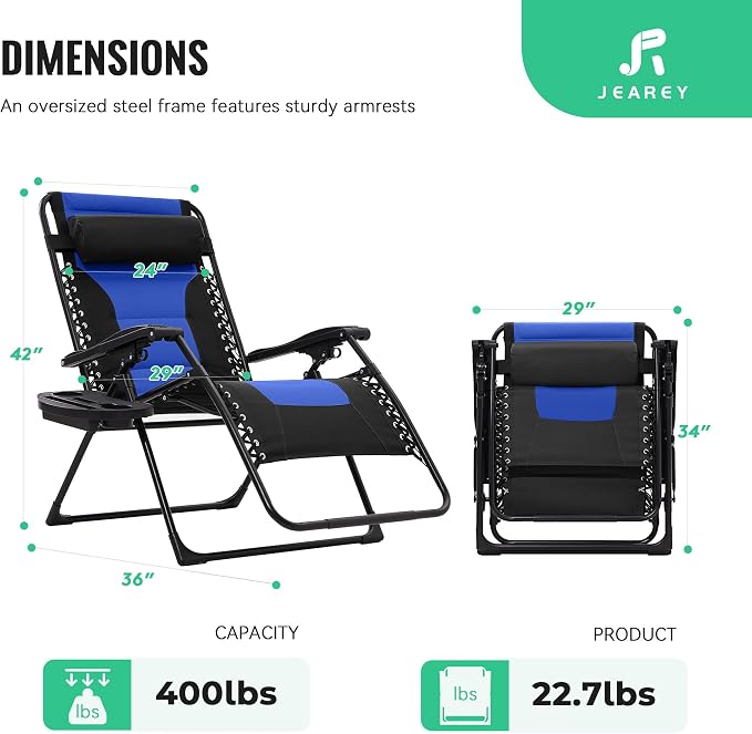 JEAREY Oversized Padded Zero Gravity Chairs, Folding Lounge Chair Outdoor Patio - Image 3