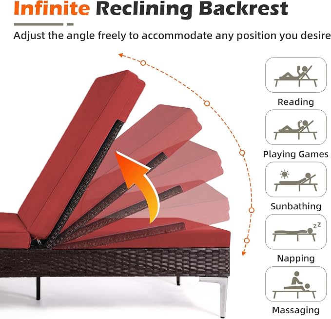 HOMREST Outdoor Chaise Lounge Chair, Patio Wicker Lounge Chair - Image 4