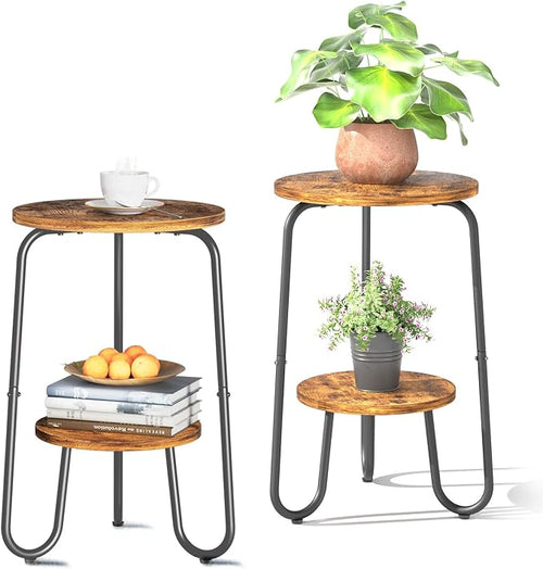 2 Tier Wood Plant Stand Indoor, Small Round Flower Pot Stand, 19.6" Tall Single by REFGY