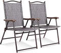 Giantex Set of 2 Patio Folding Chairs, Outdoor Patio Dining Chairs w/Armrest by Giantex