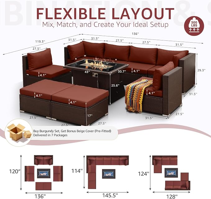 NICESOUL 9 Pcs Large Outdoor Patio Furniture Set - Image 4