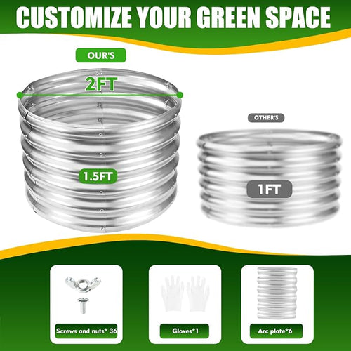 17" Tall Elevated Round Metal Rised Garden Bed- 2'x2' in Size and 0.8MM Thick - Image 2