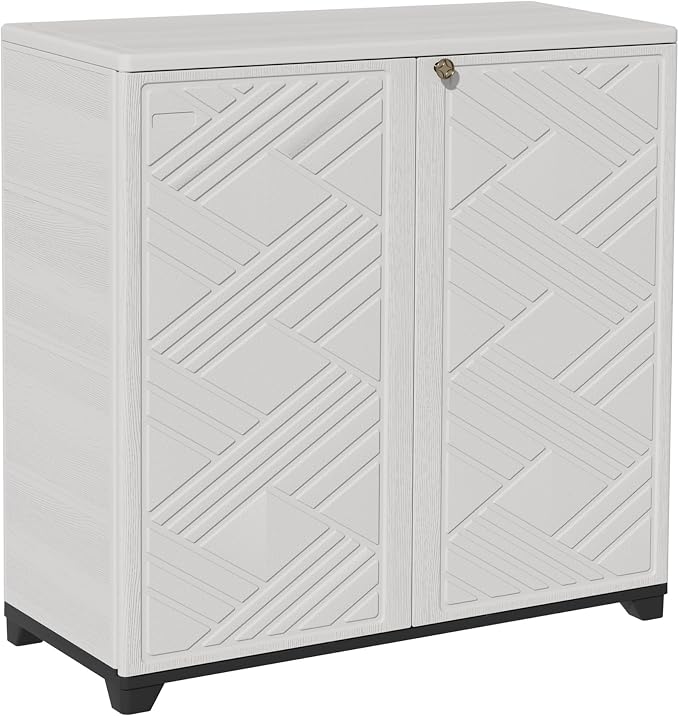 ADDOK Indoor Outdoor Plastic Storage Cabinet 34"x15"x34", Outdoor Storage Shed by ADDOK