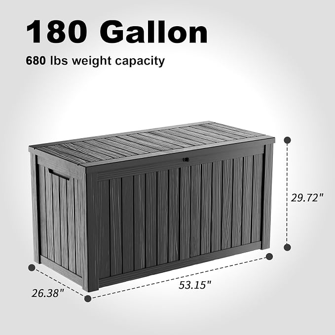 180 Gallon Resin Deck Box, Lockable Patio Outdoor Storage Box - Image 5