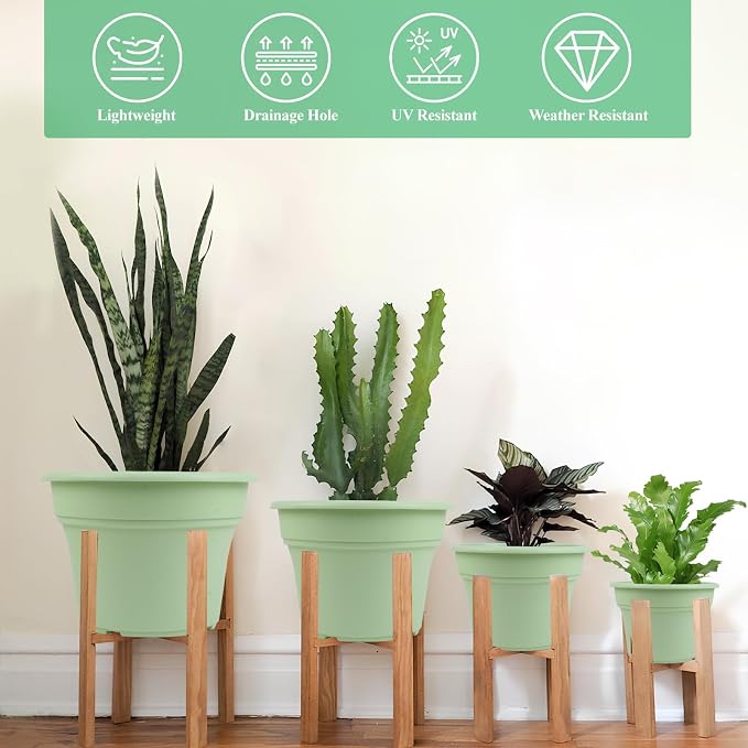 13 Inch Plastic-Flower-Pot-for-Indoor-Plants, 4 Pack Large Outdoor Planter Pot - Image 3