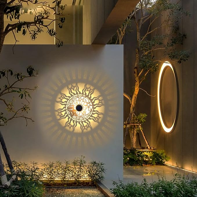 2 Pack Solar Fence Lights Metal Solar Powered Outdoor Wall Deck Lights Sun Moon - Image 8