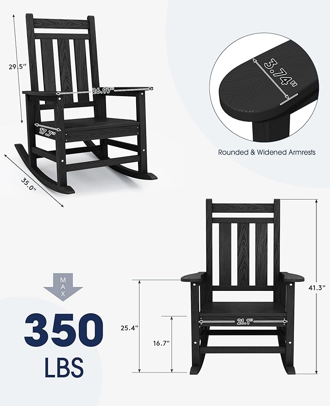 KINGYES Oversized Outdoor Rocking Chair Set of 8, All-Weather Patio Rocking - Image 3