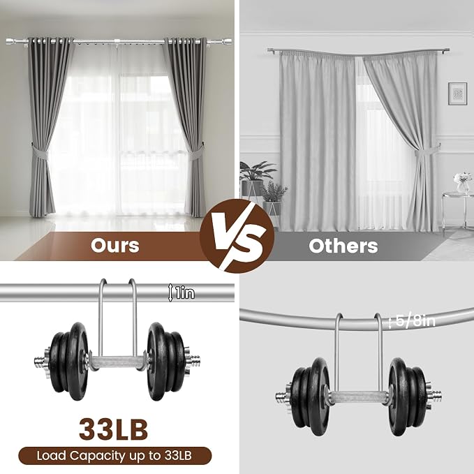 Silver Curtain Rod 30-144 inch 2 Pack, Fit 30 to 142, 66 to 120 inch Windows - Image 4