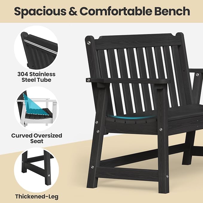 Ciokea 49" Heavy Duty Outdoor Bench, HDPE Weatherproof Porch Benches, Durable - Image 3