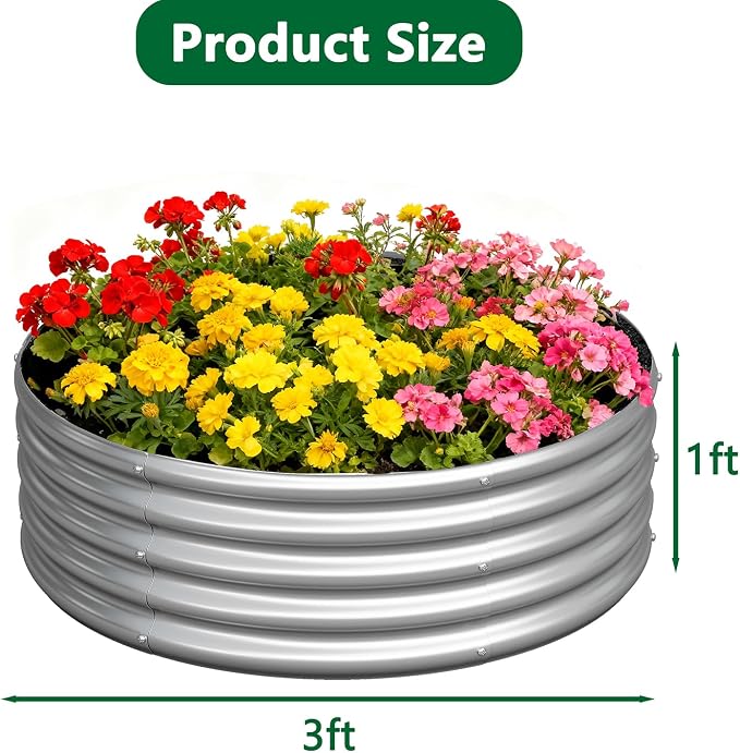 zizin 2 Pcs Round 3x3x1ft Raised Garden Bed Kit Metal Planter Box - Image 2