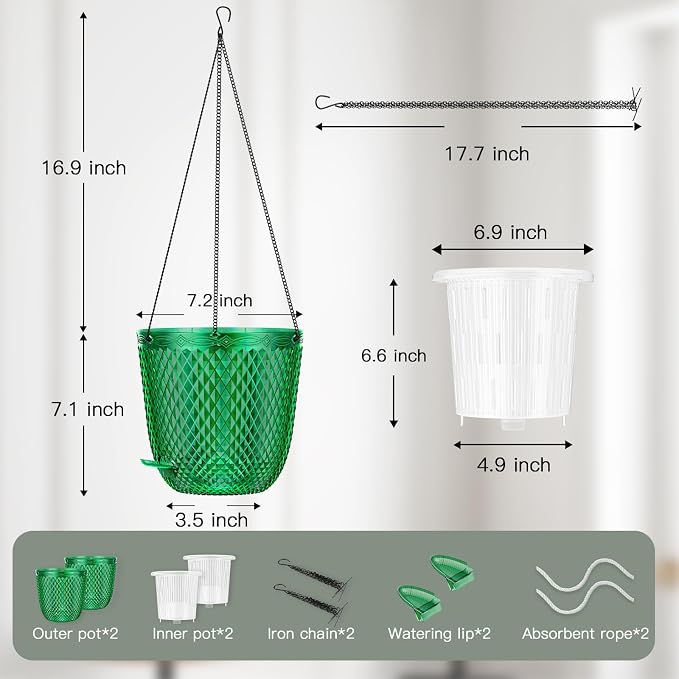 QCQHDU Self Watering Hanging Pots, 2 Pack 7.2 Inch Hanging Planters - Image 3