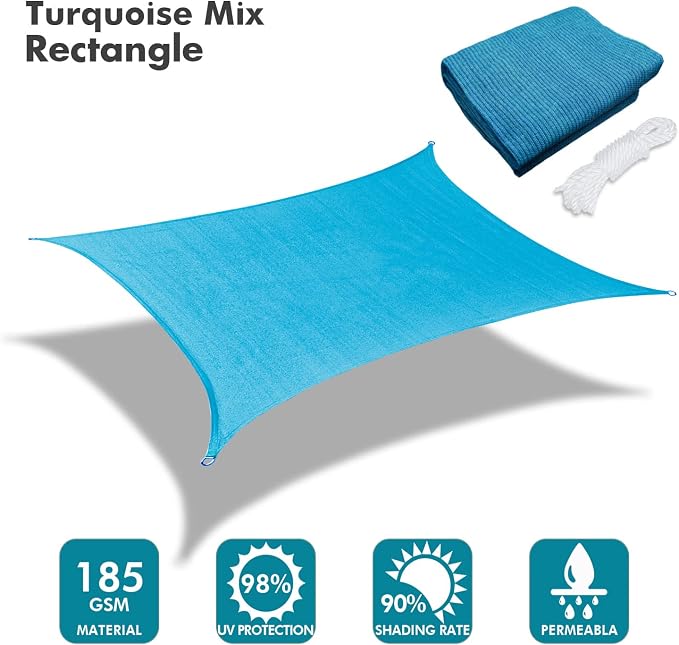 KANAGAWA 12'X22' Turquoise Mix Custom Size Sun Shade Sail Rectangle UV Block - Image 2