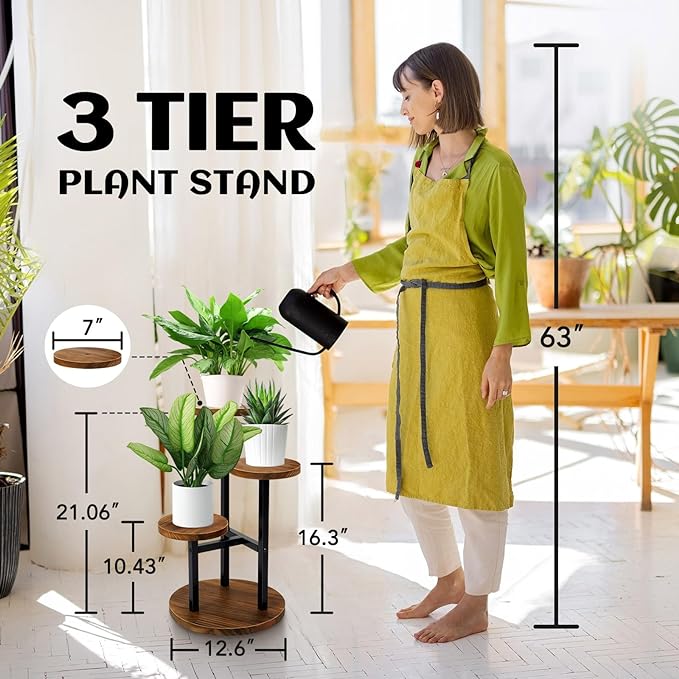AUGOSTA 3 Tier Plant Stand, Tall Metal Wood Shelf Holder - Image 2
