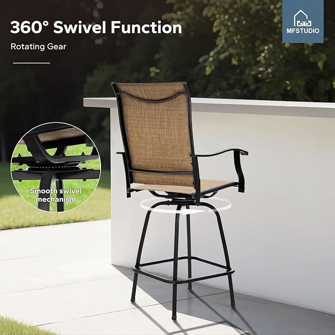 MFSTUDIO 3 Piece Outdoor Swivel Bar Set, Outdoor Bar Table and Chairs Set - Image 3