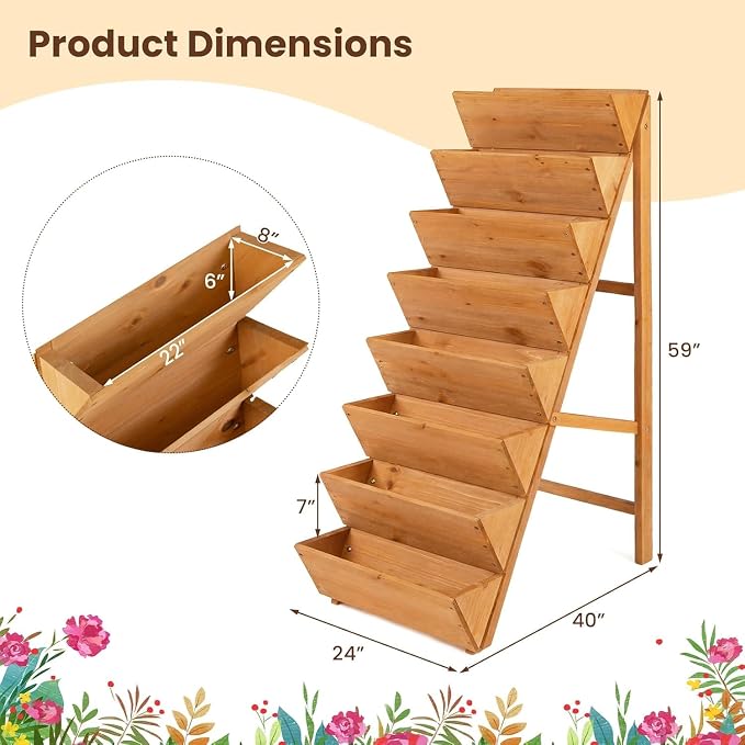 Giantex 8-Tier Wooden Vertical Raised Garden Bed, Freestanding Plant Stand - Image 4