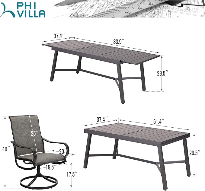 PHI VILLA 7 PCS Patio Dining Set, Outdoor Table and Chair Set - Image 7