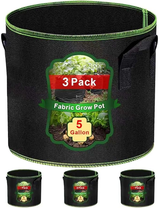 5 Gallon Grow Bags-3 Pack, Thickened Nonwoven Fabric Aeration Planter Bags by Createagardenyoulove