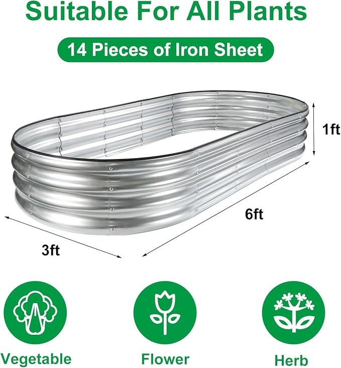 JERIA 6×3×1ft Oval Raised Garden Bed, Galvanized Raised Garden Bed Kit Outdoor - Image 3