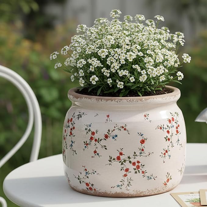 Cottagecore Ceramic Plant Pots, 6.29in French Country Floral Vase & Planters - Image 2