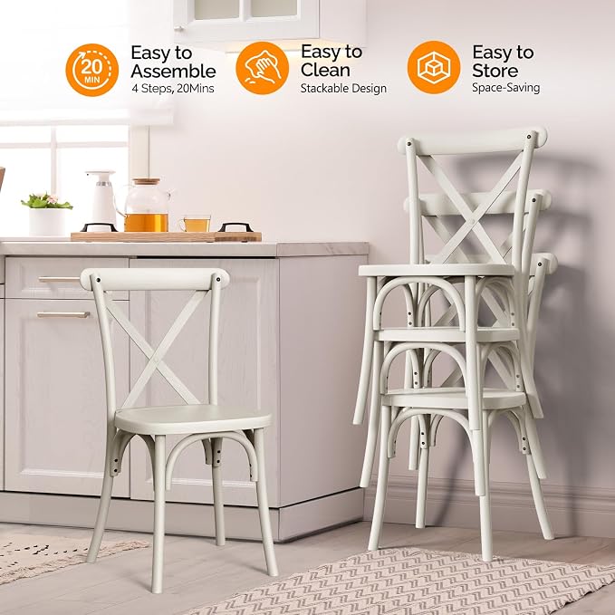 VINGLI Plastic Outdoor Dining Chairs Set of 6, Stackable Patio Cream White - Image 6
