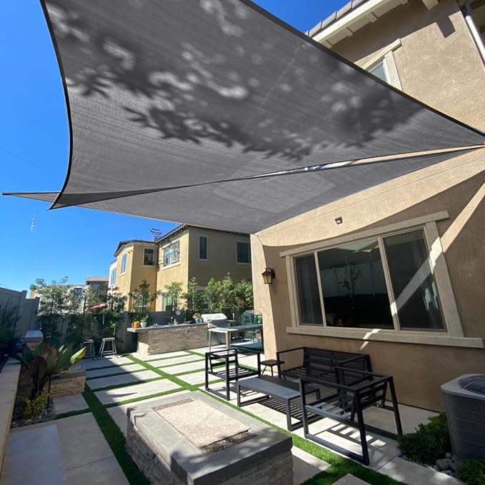 SUNLAX Sun Shade Sail 16' x 16' x 16' Dark Grey Triangle Canopy Sail Shade by SUNLAX