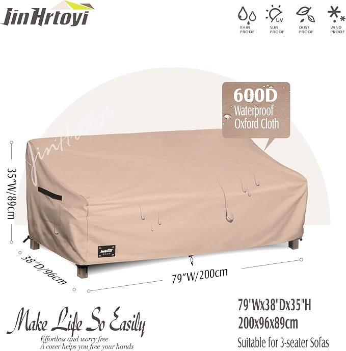 3-Seater Outdoor Couch Cover, 79Wx38Dx35H inches Outdoor Furniture Covers - Image 2