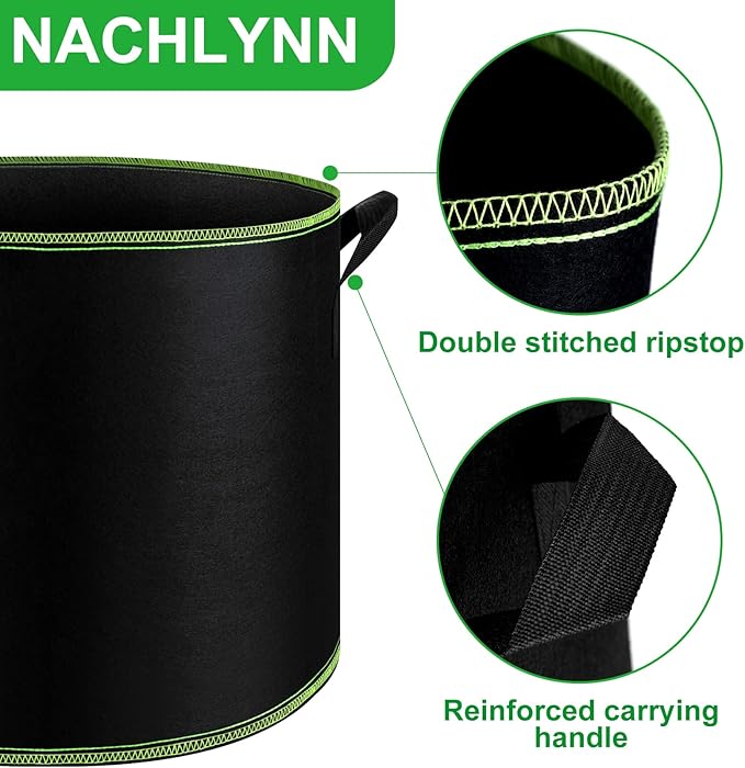 NACHLYNN 5-Pack 15 Gallon Grow Bags Thickened Nonwoven Fabric Pots Heavy Duty - Image 4