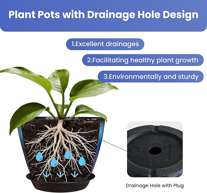 Pack of 2 Flower Pots, Plastic Plant Pots - Image 4