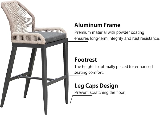 PURPLE LEAF Patio Bar Stool Counter Height Set of 2 Outdoor Rattan Chairs - Image 8