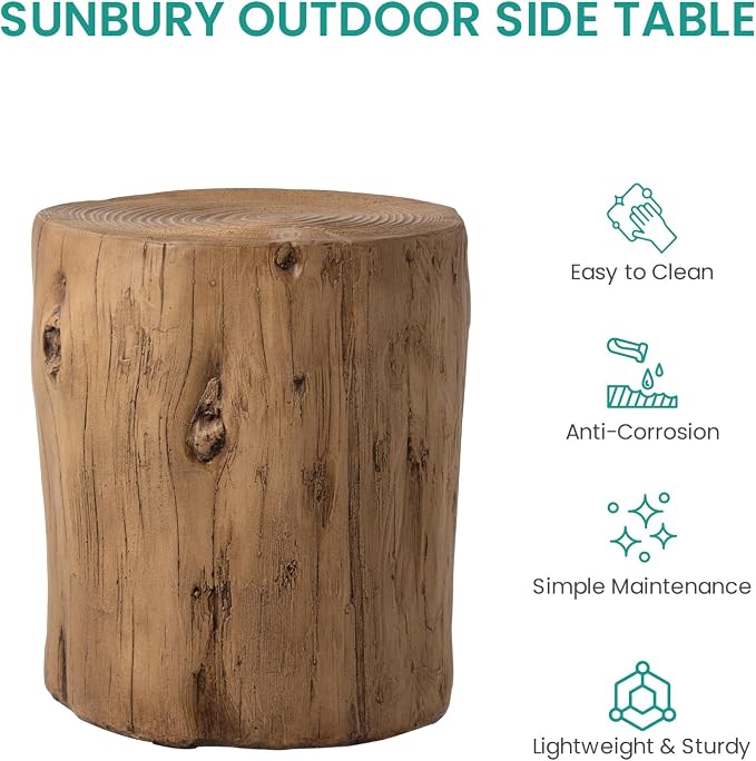 SUNBURY Outdoor Stump Side Table, Faux Wooden Concrete Side Table, Tree Stump - Image 7