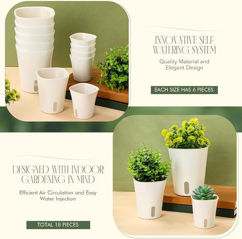 18 Pcs Self Watering Pots Plastic Plant 3 Sizes Flower Plant Pot - Image 2