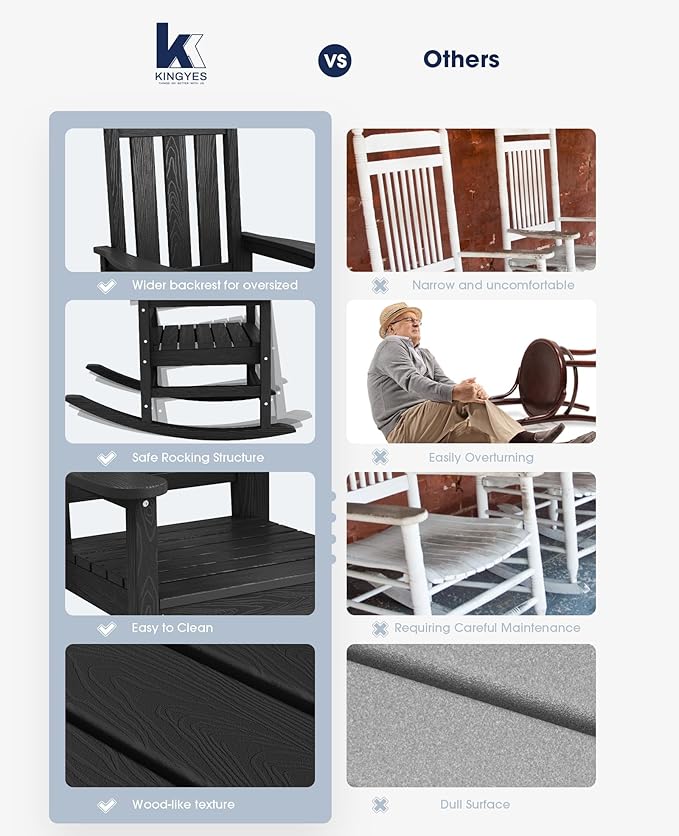 KINGYES Oversized Outdoor Rocking Chair Set of 4, All-Weather Patio Rocking - Image 7