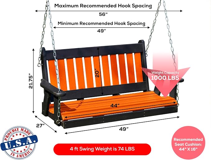 Poly Lumber Wood 4FT Mission Porch Swing Amish Craftsmandship Made in USA HDPE - Image 2