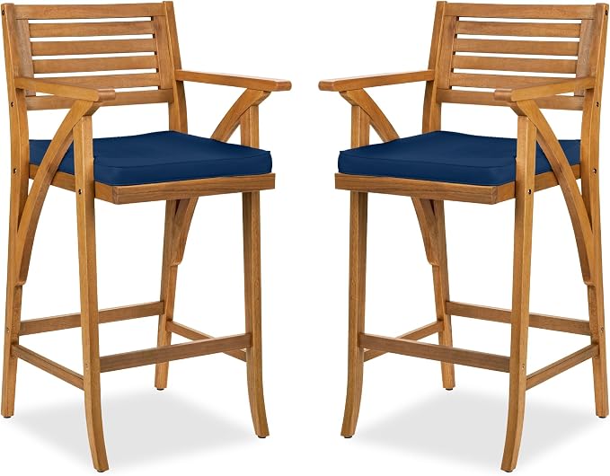 Best Choice Products Set of 2 Outdoor Acacia Wood Bar Stools Bar Chairs by BestChoiceProducts