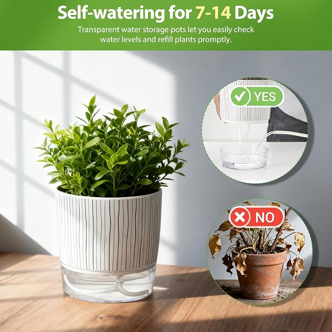 3 Pack Self Watering Pots for Indoor Plants, 4+5.5+6.3 Inch Self Watering Plant - Image 4