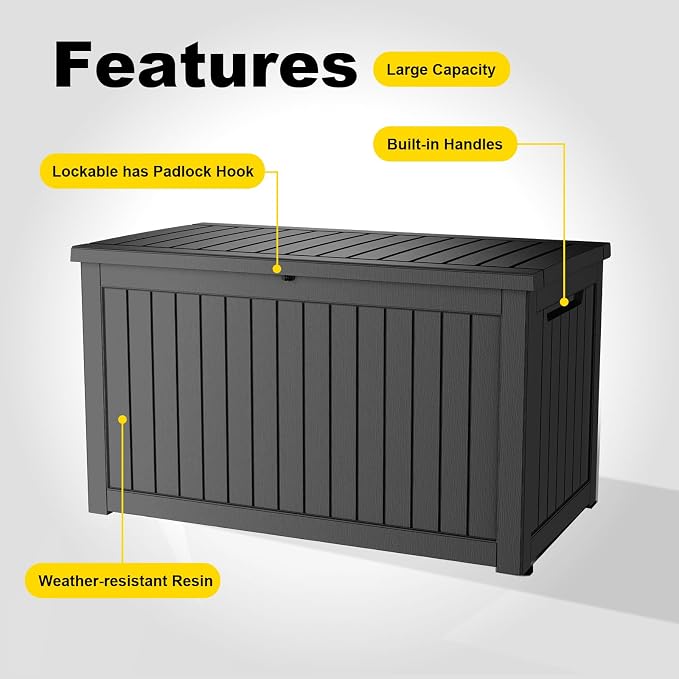 280 Gallon Resin Deck Box, Lockable Weatherproof Outdoor Storage Box - Image 6