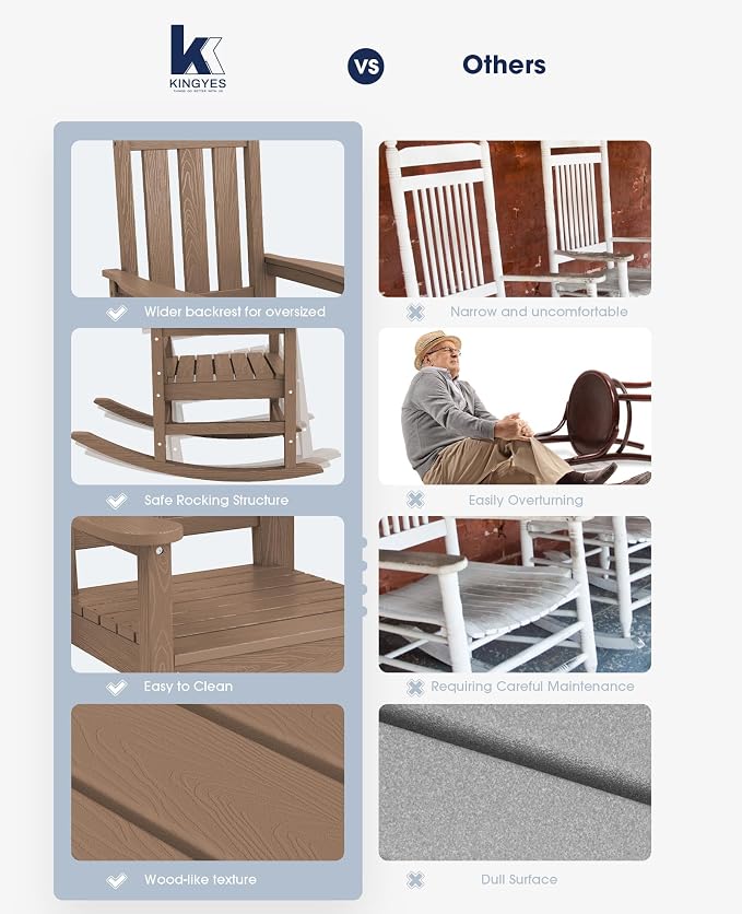 KINGYES Oversized Outdoor Rocking Chair, All-Weather Patio Rocking Chairs - Image 8