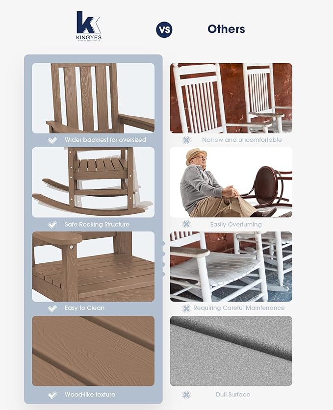 KINGYES Oversized Outdoor Rocking Chair Set of 4, All-Weather Patio Rocking - Image 8