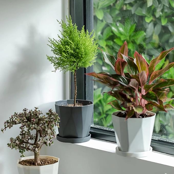 InmeRun Plant Pots Indoor Plastic Flower Pots Outdoor 7 inch Set of 6 Pack - Image 3