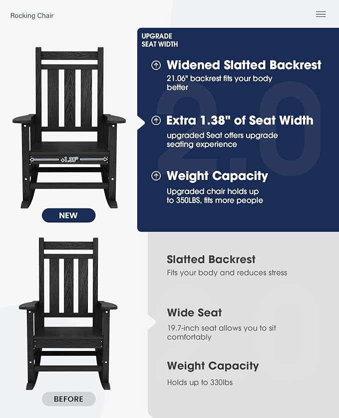KINGYES Oversized Outdoor Rocking Chair Set of 6, All-Weather Patio Rocking - Image 4