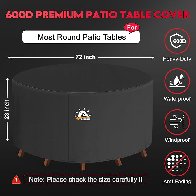Zettum Round Patio Table Cover 72 Inch - Image 2
