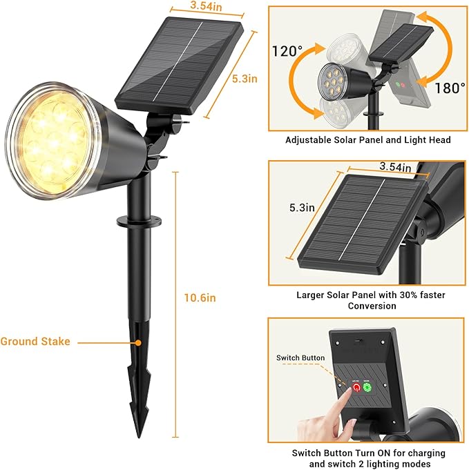 Solar Spot Lights Outdoor Waterproof: 1000LM Big Adjustable Spotlight - Image 6
