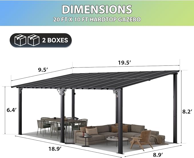 Aoxun 20'x10' Gazebo for Patio, Premium Pergola - Image 2