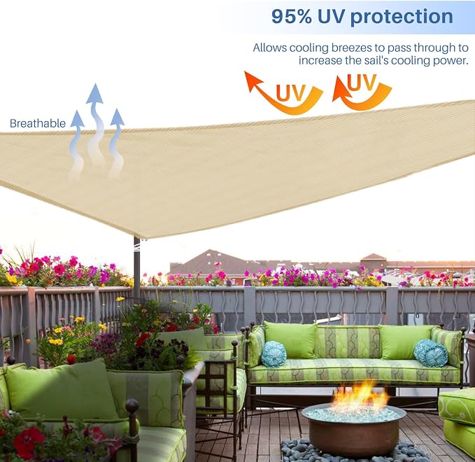 E&K Sunrise 20' x 20' x 20' Sun Shade Sail Triangle Canopy Shade Cover UV Block - Image 5