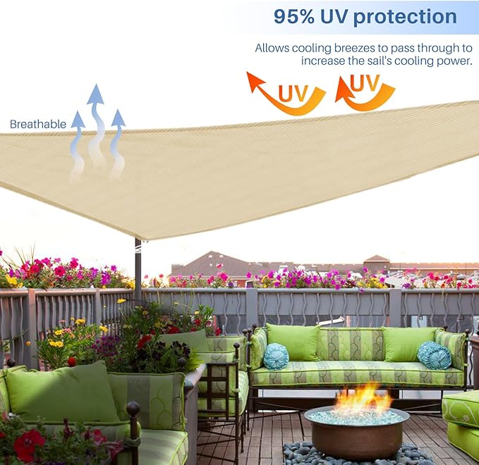 E&K Sunrise 26' x 26' x 26' Sun Shade Sail Triangle Canopy Shade Cover UV Block - Image 5