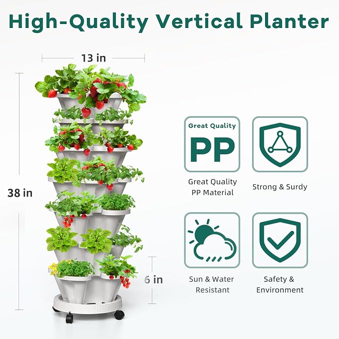 7 Tiered Strawberry Vertical Planter 2 Pack, Stackable Tower Garden Planter - Image 2