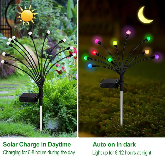Solar Garden Lights Outdoor, 2 Pack 20 LED Solar Firefly Lights Waterproof - Image 3