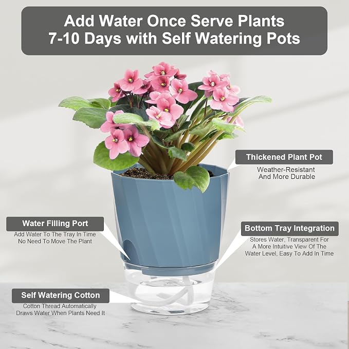 KIMCHOMERSE Self Watering Plant Pots, 6 Inch Plant Pots White, 3 Pack Flowers - Image 4