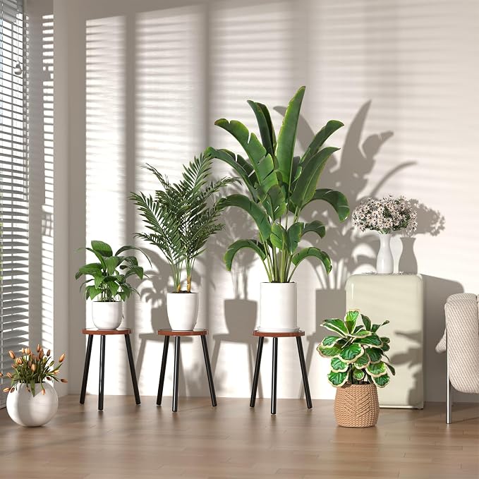 Wood Plant Stands Indoor, 16.7" Tall Plant Stand Outdoor Mid-Century Plant Stool - Image 7