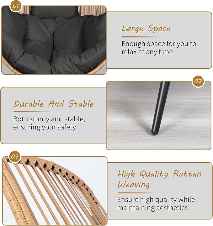 Shintenchi Wicker Egg Chair Rattan Patio Chair - Image 3